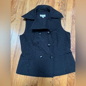 Talbots Quilted Button Up Front Vest Collar Black Pockets light Double Lined